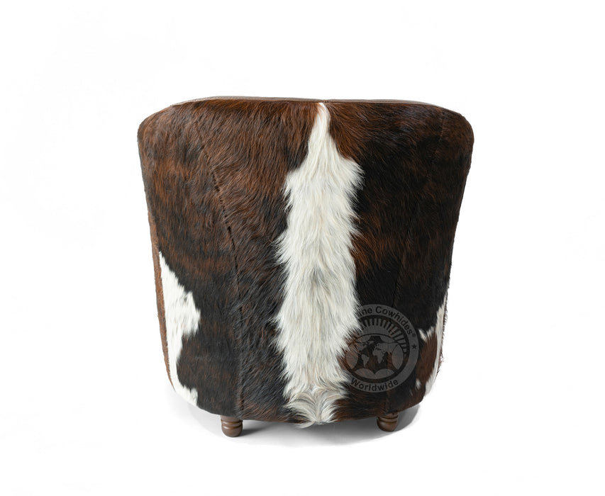 Leather Barrel Chair with Hair On Cowhide Accents - Coffee