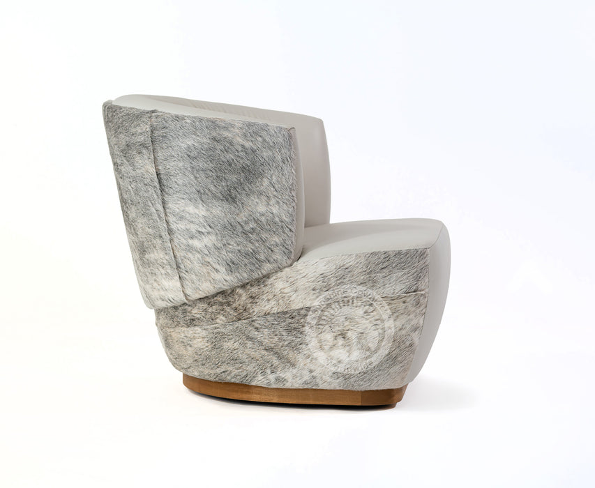 Leather Swivel Barrel Chair - Ivory with Brindle Light