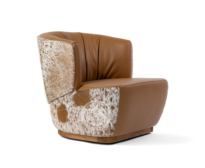 Leather Swivel Barrel Chair - Toffee Brown with Salt & Pepper