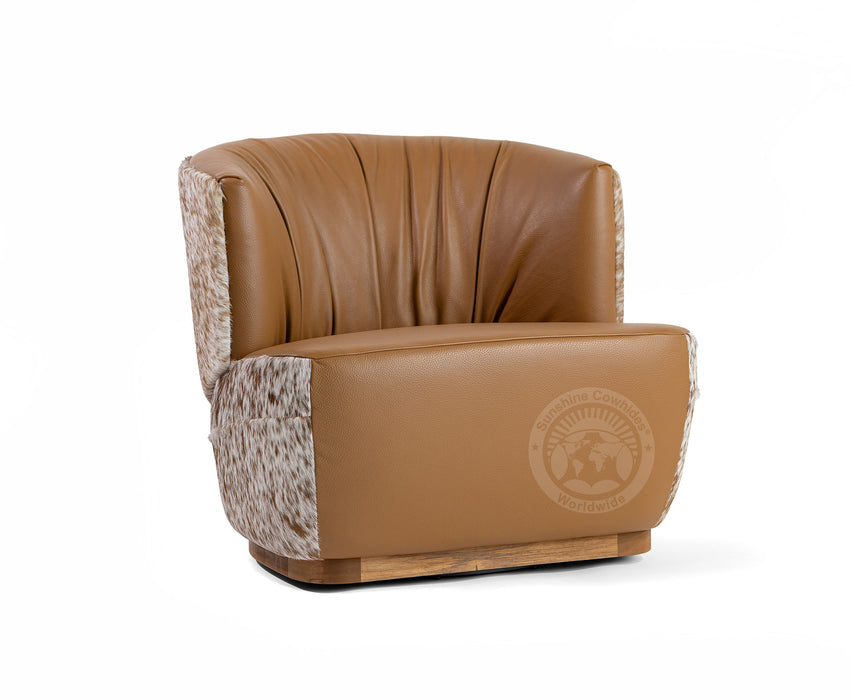 Leather Swivel Barrel Chair - Toffee Brown with Salt & Pepper