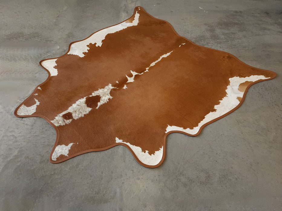Lined - Hereford Cowhide Rug w/ Leather Binding Size 7 X 7.3 ft