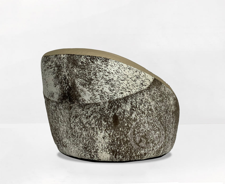 Leather Swivel Chaise Chair on Cowhide Accents - Taupe
