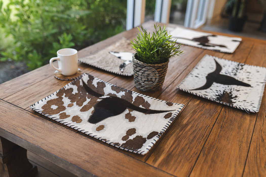 Cowhide Placemat LongHorn 14x17" - Set of 2, 4 or 6 Units