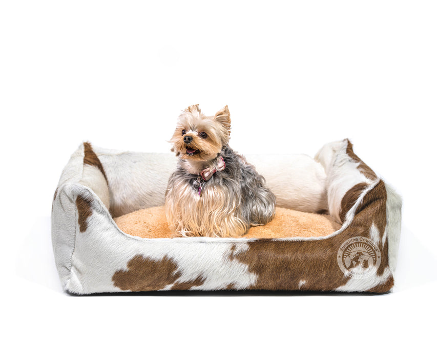 Brown and White Cowhide Pet Bed, 22X29X8"