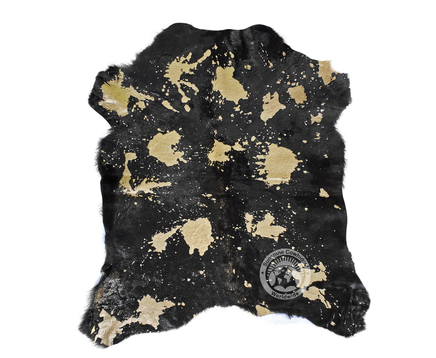 Devore Metallic Gold on Black Calfskin