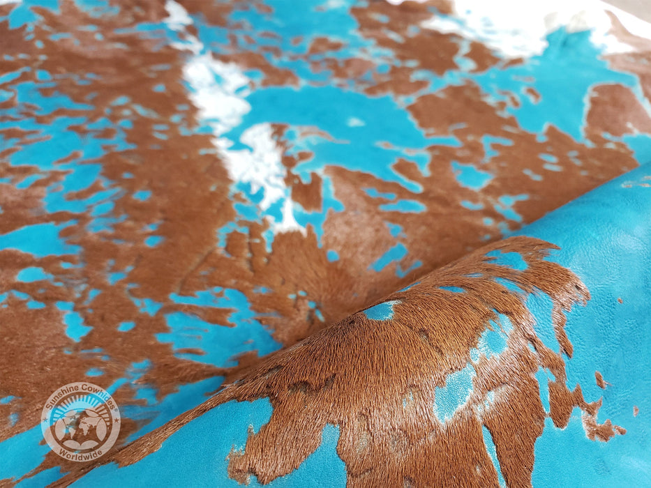 Acid Wash Turquoise on Brown & White Calfskin