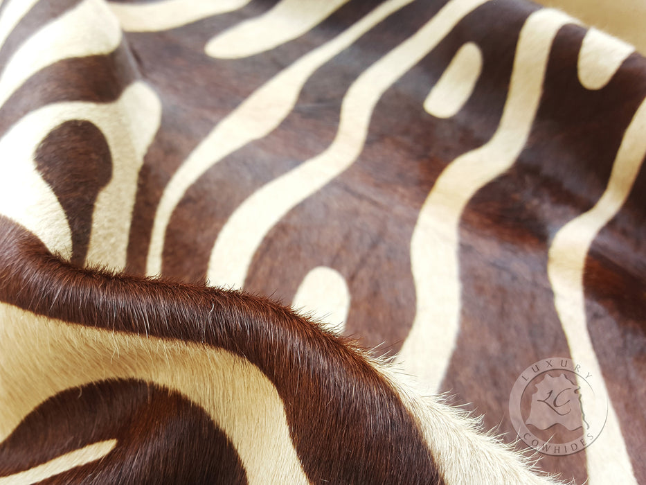 Zebra Brown Stripes on Beige Cowhide Rug