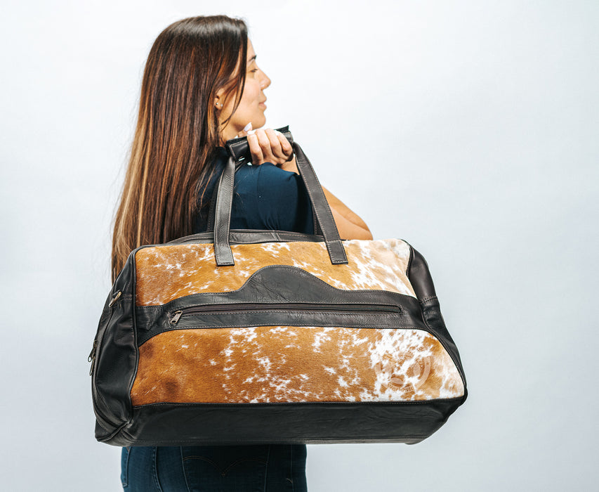 Cowhide Duffle Bag - Salt and Pepper Brown and White