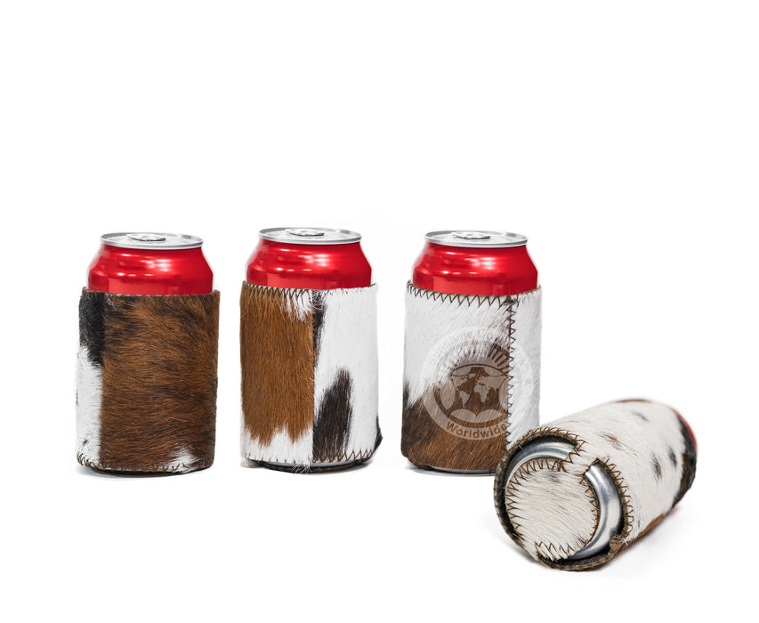 Cowhide Can Holder with Base - Assorted Colors