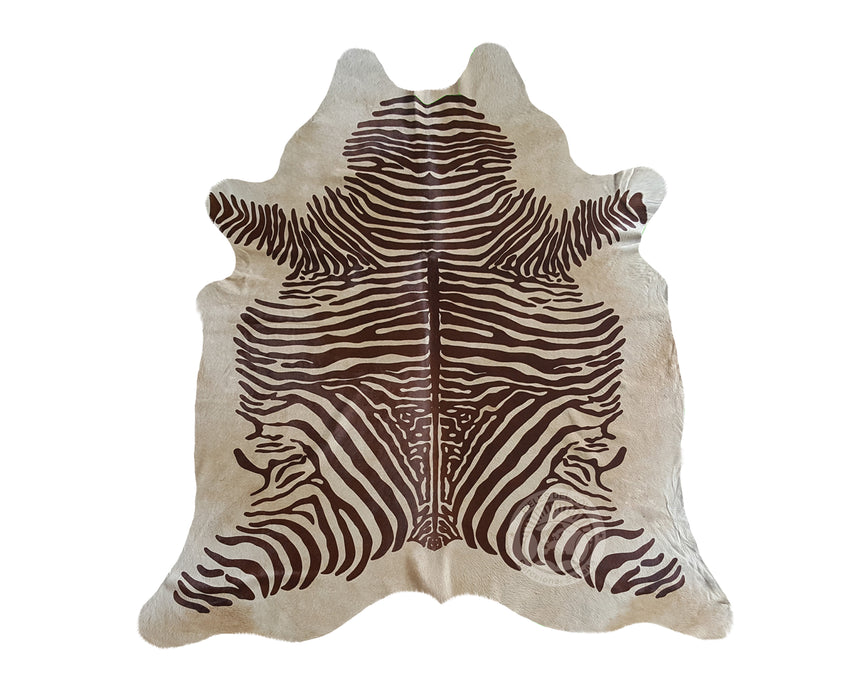 Zebra Brown Spine Stripes on Beige Cowhide Rug