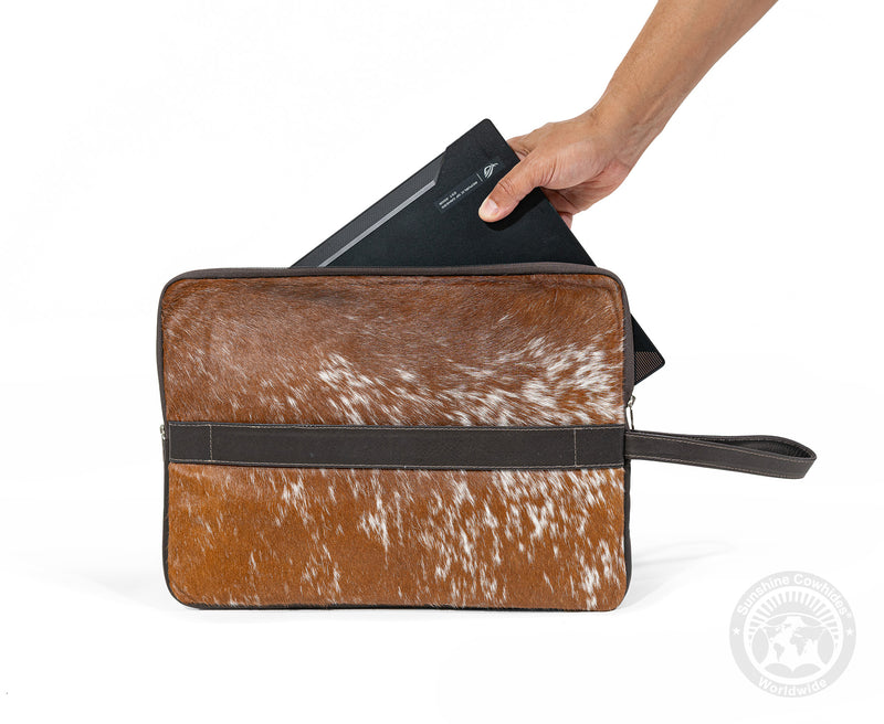 Cowhide Hair On Laptop Case - Brown and White