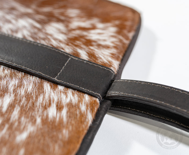 Cowhide Hair On Laptop Case - Brown and White
