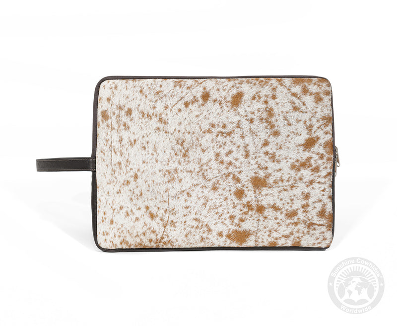 Cowhide Hair On Laptop Case - Brown and White