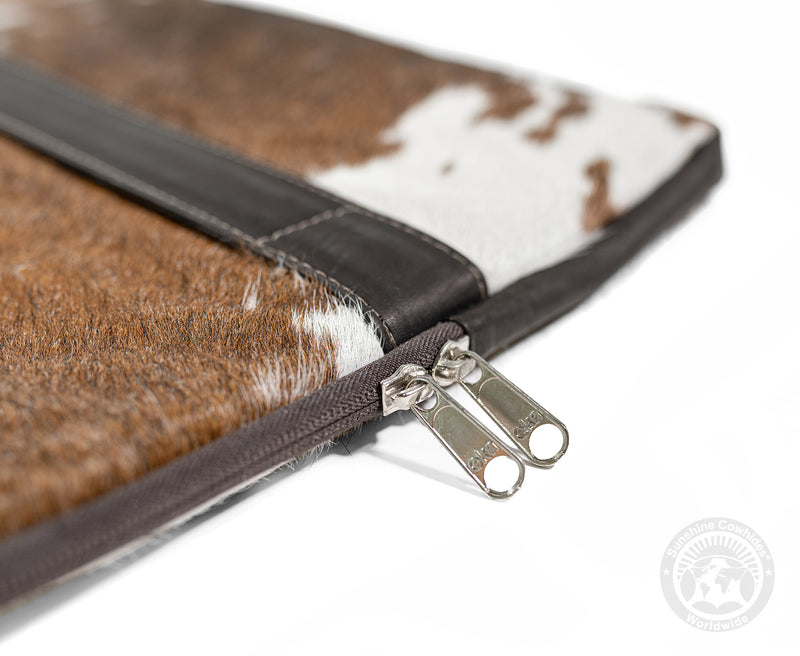 Cowhide Hair On Laptop Case - Brown and White