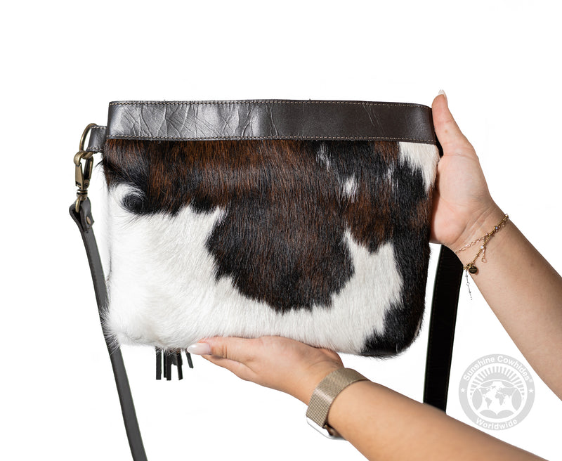 Cowhide Crossbody Purse Mostly White