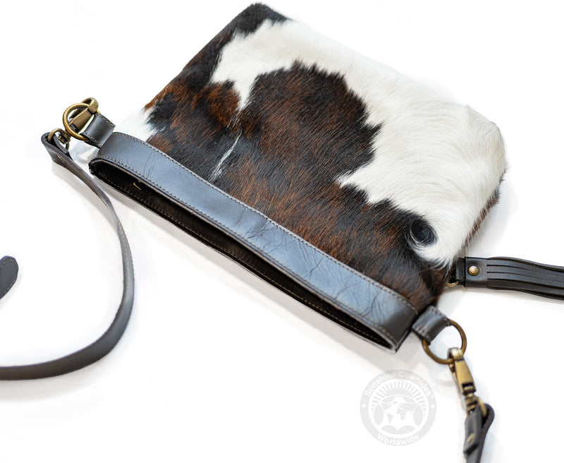 Cowhide Crossbody Purse Mostly White