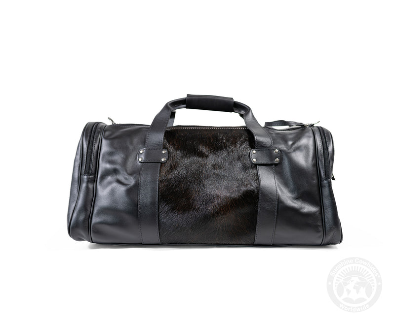 Black Leather Duffle Bag – Cowhide Accents