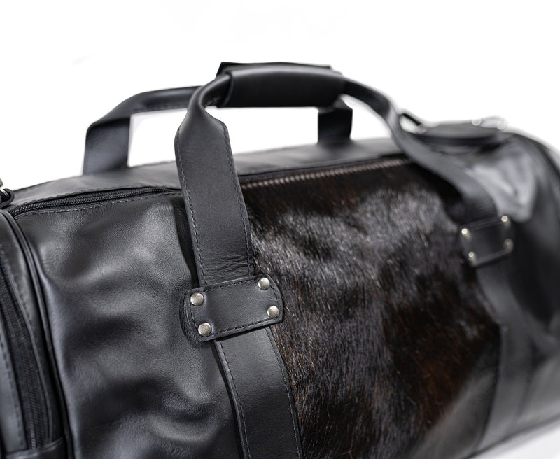 Black Leather Duffle Bag – Cowhide Accents