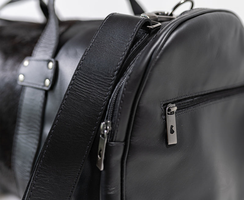 Black Leather Duffle Bag – Cowhide Accents