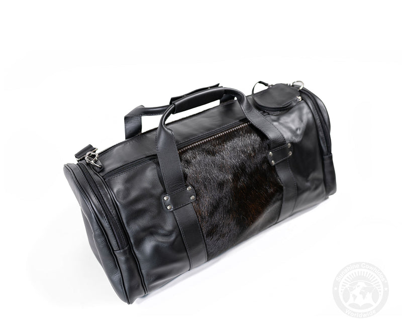 Black Leather Duffle Bag – Cowhide Accents