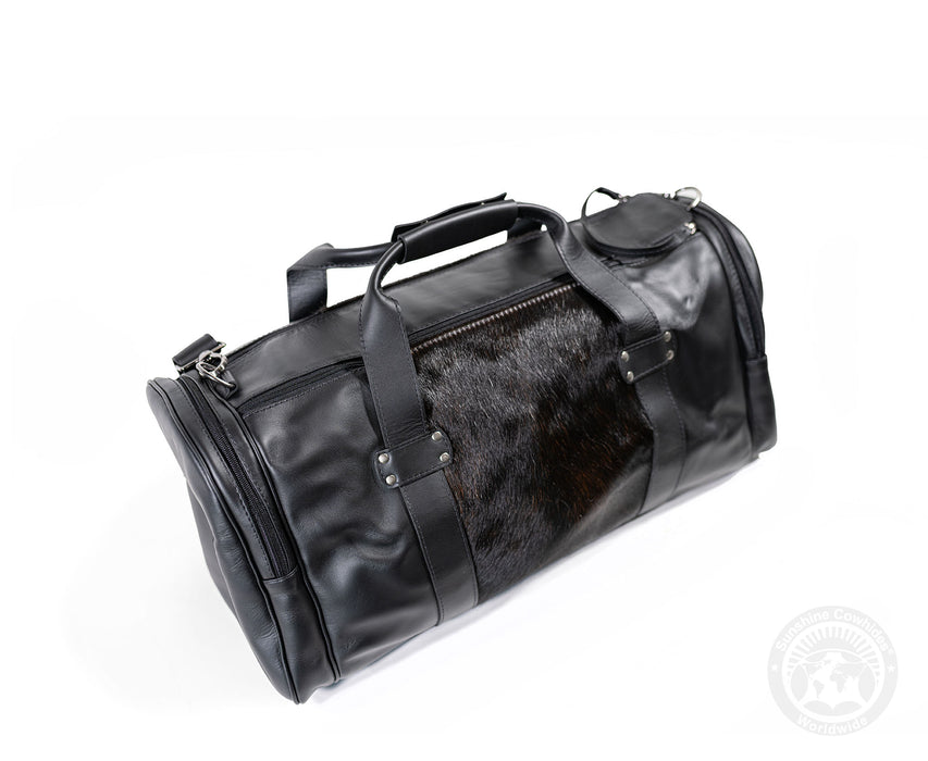 Black Leather Duffle Bag – Cowhide Accents