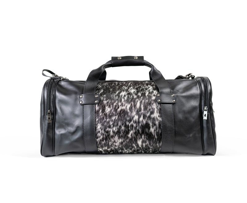 Black and White Leather Duffle Bag – Salt and Pepper Cowhide Accents