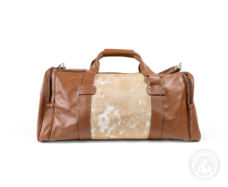 Brown Leather Duffle Bag – Beige Cowhide Accents