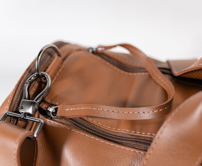 Brown Leather Duffle Bag – Beige Cowhide Accents
