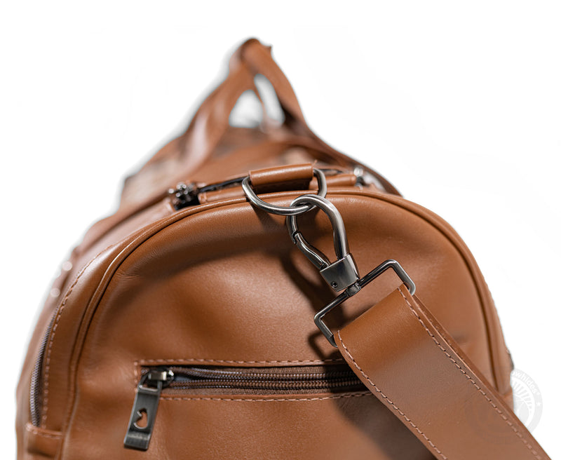 Brown Leather Duffle Bag – Beige Cowhide Accents