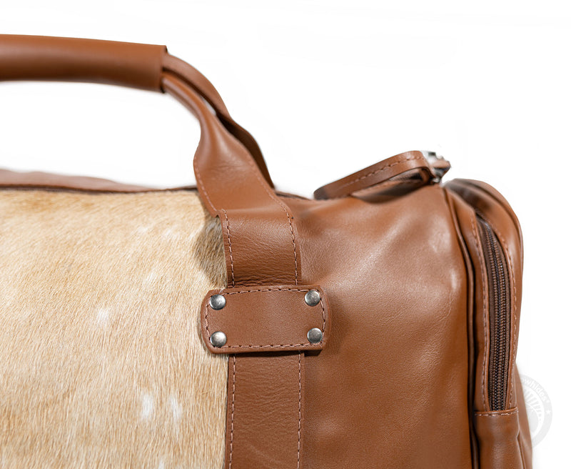 Brown Leather Duffle Bag – Beige Cowhide Accents