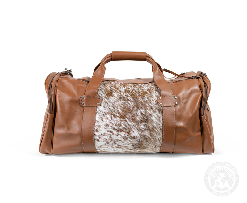 Brown Leather Duffle Bag – Salt and Pepper Cowhide Accents