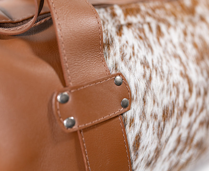 Brown Leather Duffle Bag – Salt and Pepper Cowhide Accents