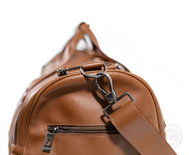 Brown Leather Duffle Bag – Salt and Pepper Cowhide Accents