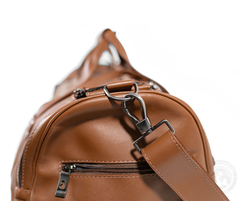 Brown Leather Duffle Bag – Salt and Pepper Cowhide Accents