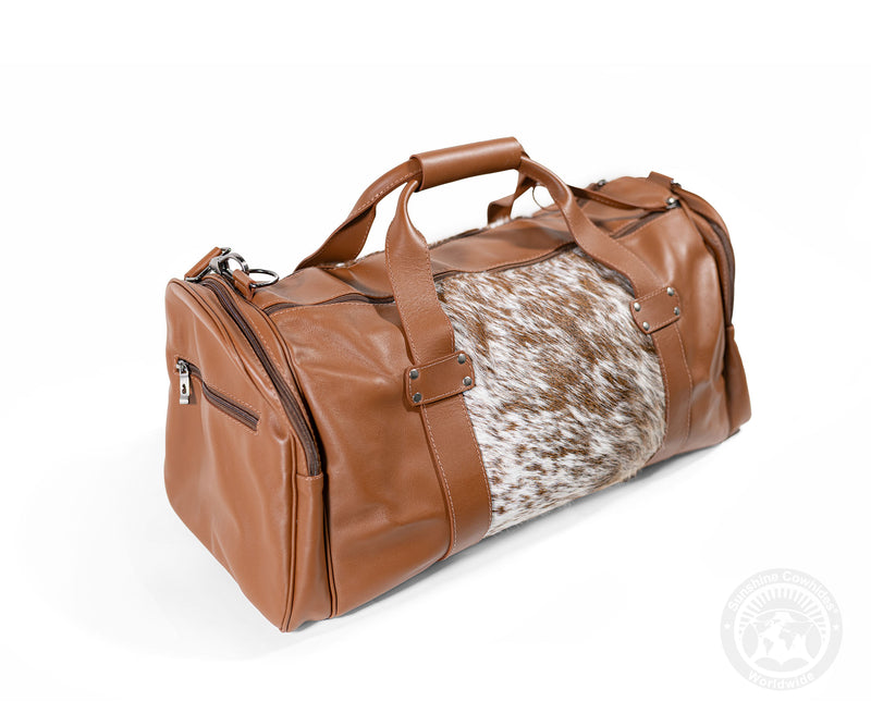 Brown Leather Duffle Bag – Salt and Pepper Cowhide Accents
