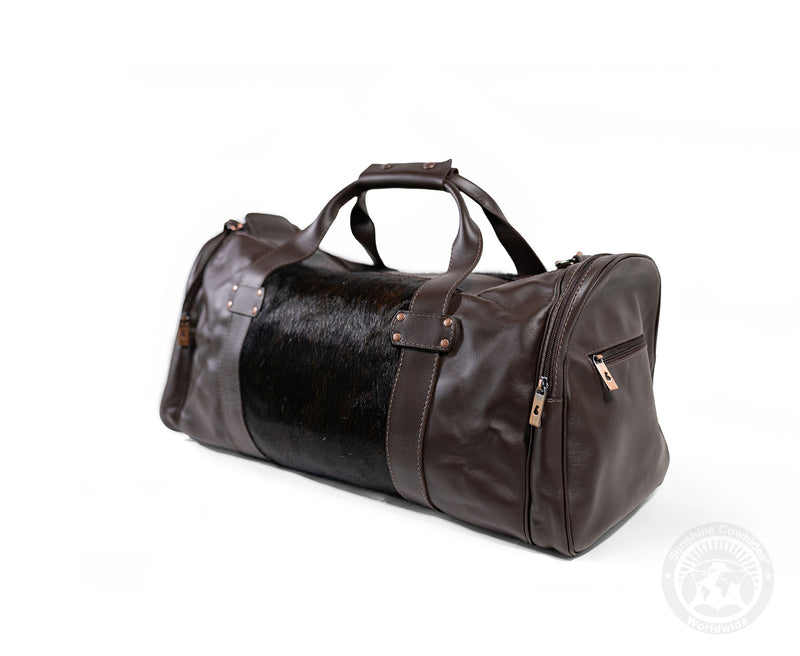Brown Leather Duffle Bag – Black Cowhide Accents