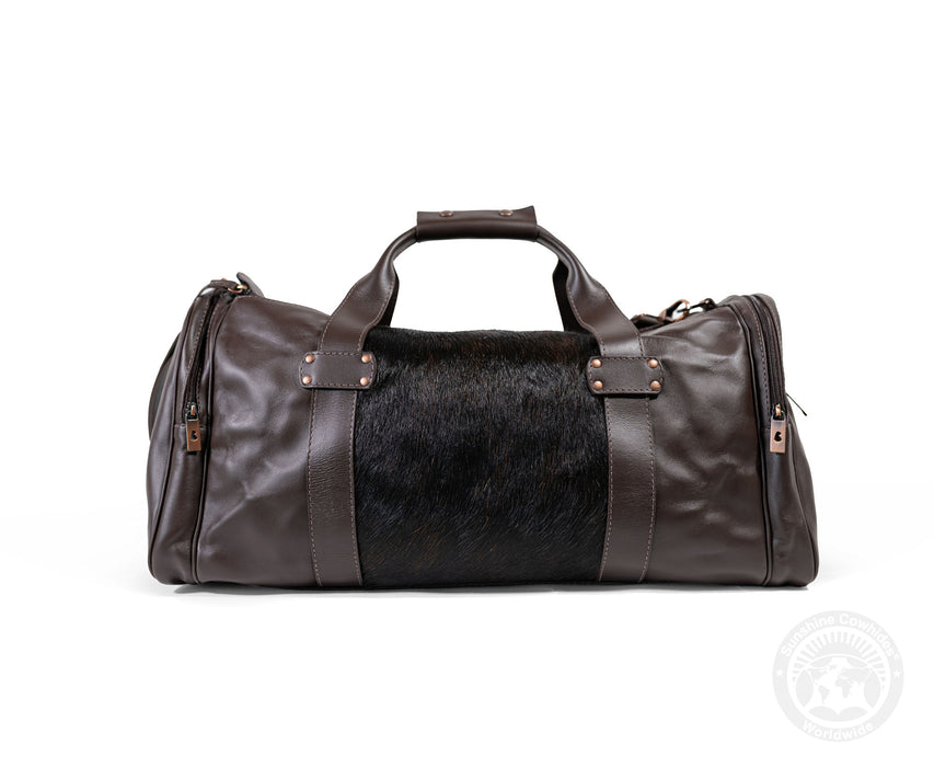 Brown Leather Duffle Bag – Black Cowhide Accents