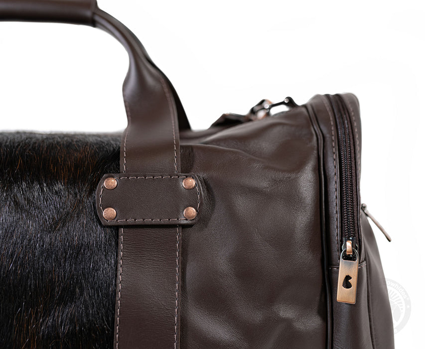 Brown Leather Duffle Bag – Black Cowhide Accents
