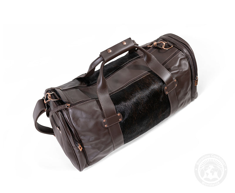 Brown Leather Duffle Bag – Black Cowhide Accents