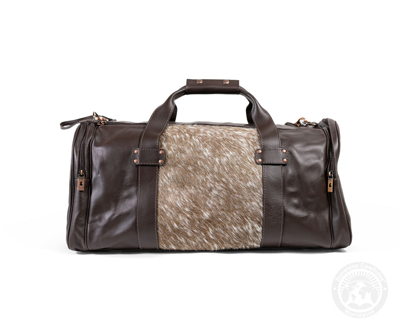 Brown Leather Duffle Bag – Taupe Cowhide Accents