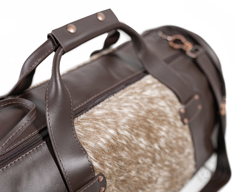 Brown Leather Duffle Bag – Taupe Cowhide Accents