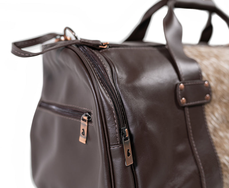 Brown Leather Duffle Bag – Taupe Cowhide Accents