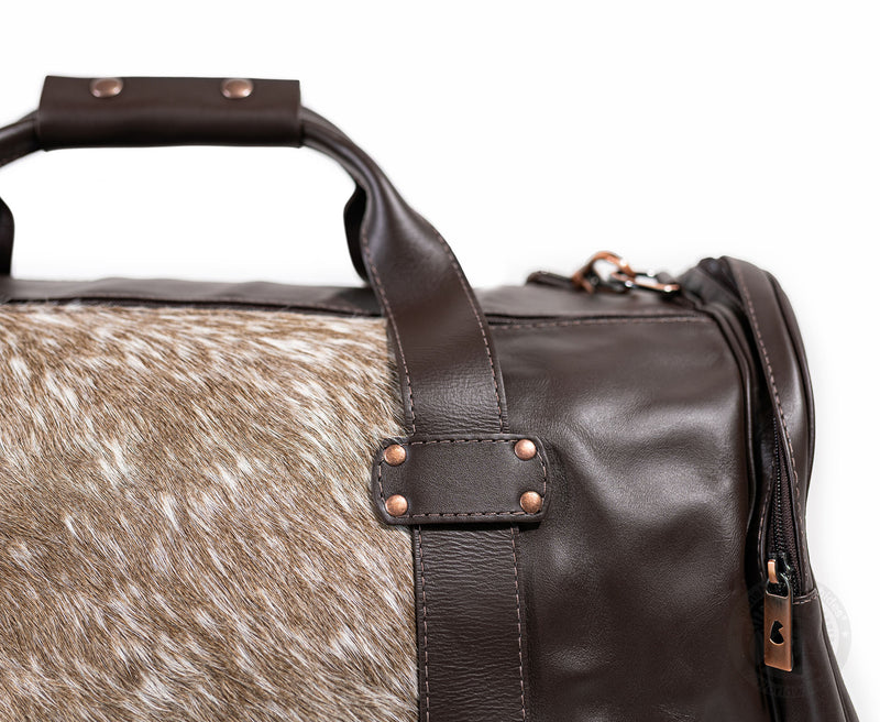 Brown Leather Duffle Bag – Taupe Cowhide Accents