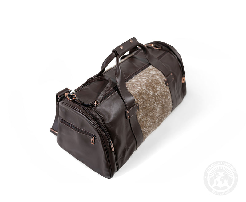 Brown Leather Duffle Bag – Taupe Cowhide Accents