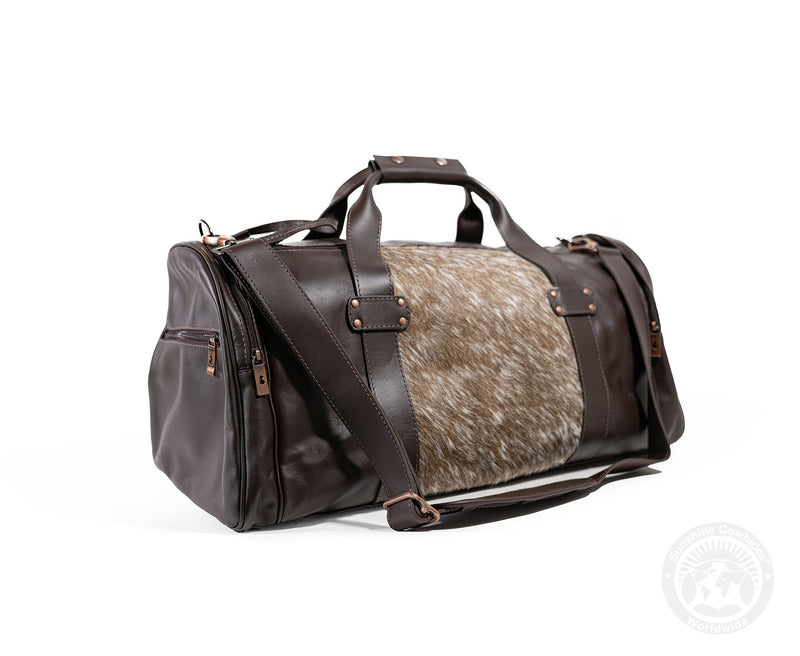 Brown Leather Duffle Bag – Taupe Cowhide Accents