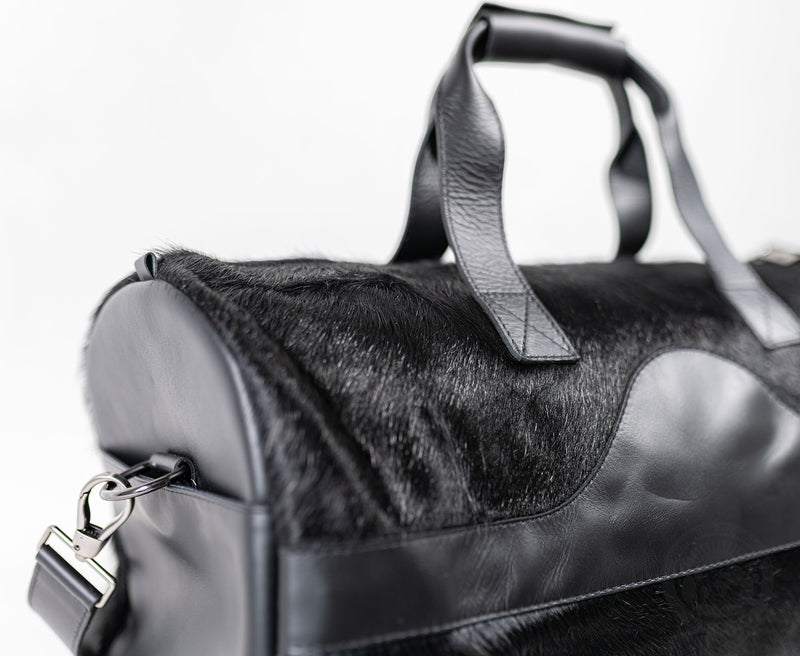 Black Leather Duffle Bag – Black Cowhide Accents