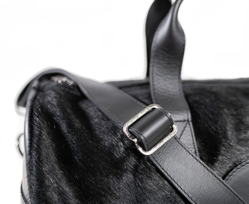 Black Leather Duffle Bag – Black Cowhide Accents