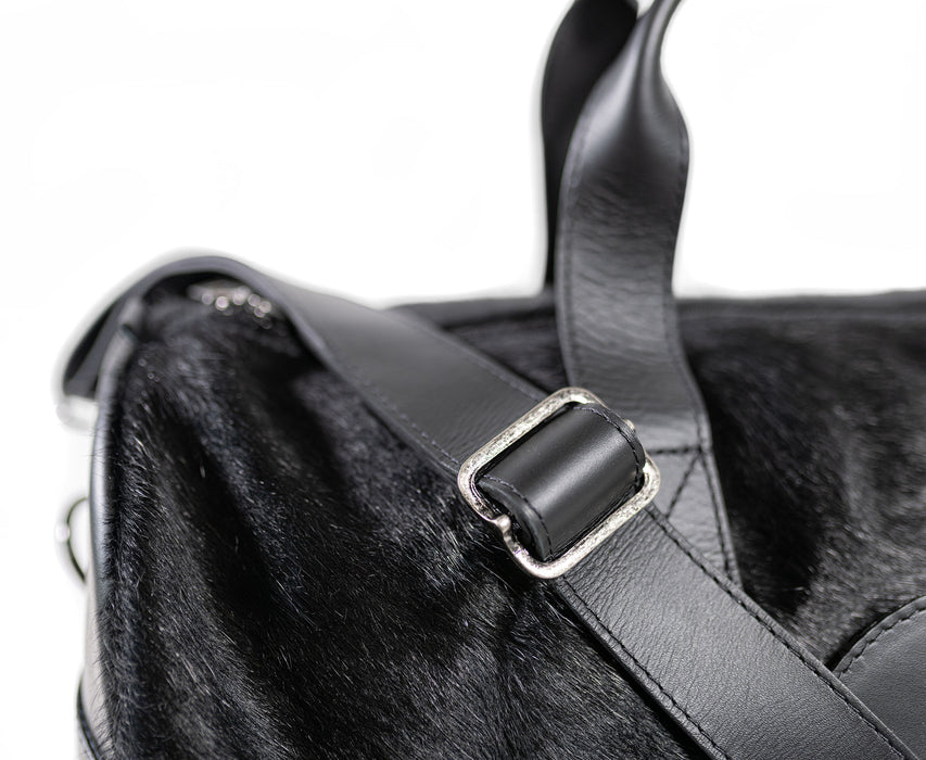 Black Leather Duffle Bag – Black Cowhide Accents