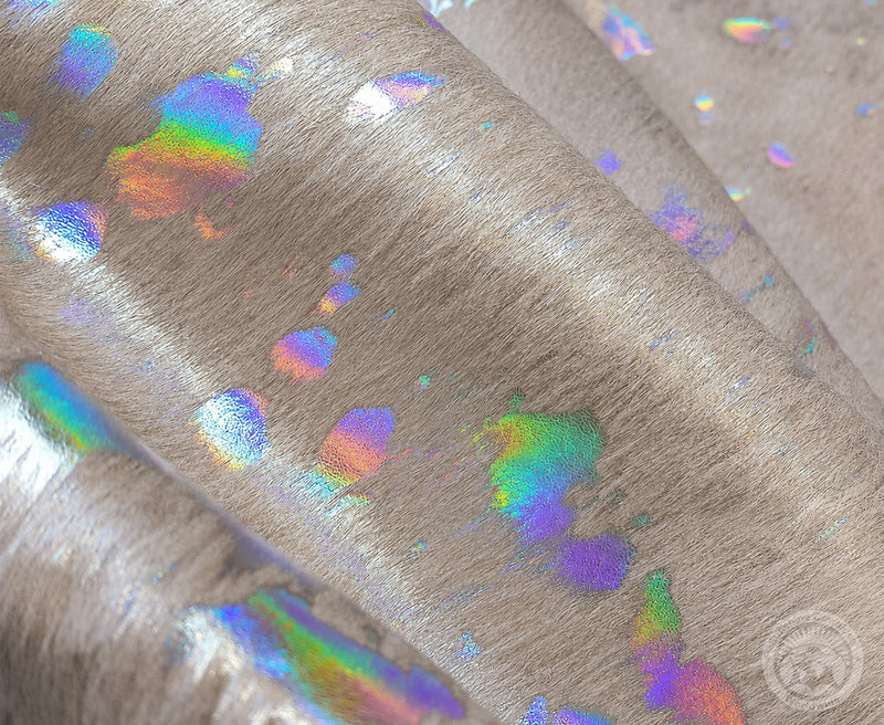 Devore Metallic Prism Colors on Off White Cowhide Rug