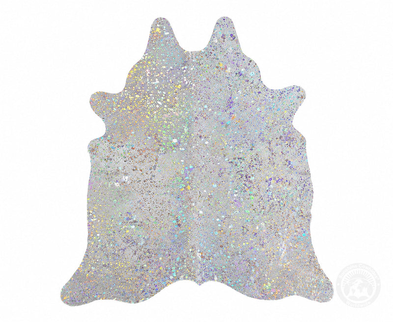 Devore Metallic Prism Colors on Off White Cowhide Rug